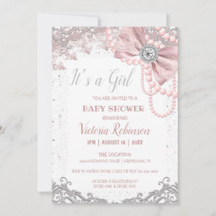 Diamond Pearl Blush Pink Girly Elegant Baby shower Kaart