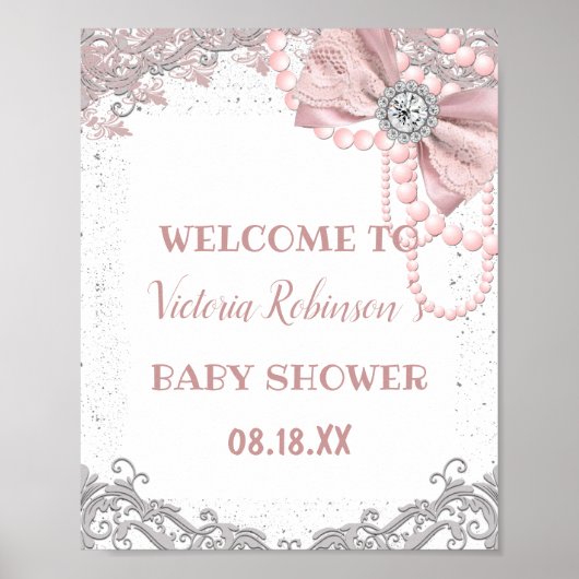 Diamond Pearl Blush Pink Girly Elegant Baby shower Poster (Voorkant)