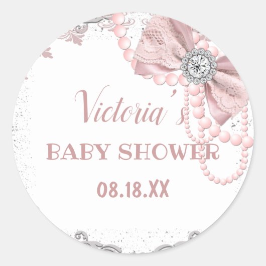 Diamond Pearl Blush Pink Girly Elegant Baby shower Ronde Sticker (Voorkant)