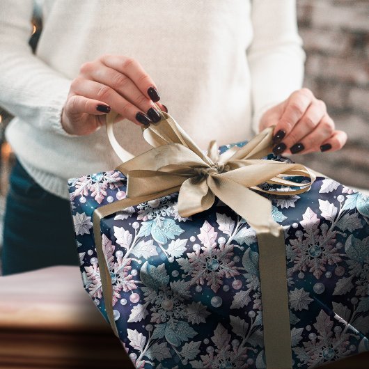 Diamond & Pearl Snowflake Kant Kerstpatroon Cadeaupapier