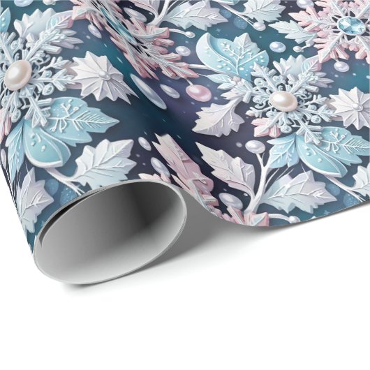 Diamond & Pearl Snowflake Kant Kerstpatroon Cadeaupapier (Rol Hoek)