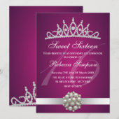 Diamond & Pearls Roze Tiara Verjaardag Uitnodiging (Voorkant / Achterkant)