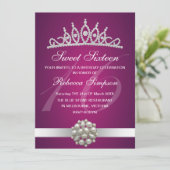 Diamond & Pearls Roze Tiara Verjaardag Uitnodiging (Staand voorkant)
