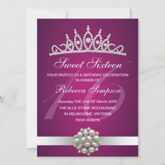 Diamond & Pearls Roze Tiara Verjaardag Uitnodiging (Voorkant)