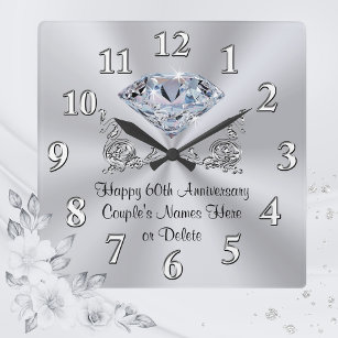 Diamond Personalized 60e verjaardag Gifts CLOCK Vierkante Klok