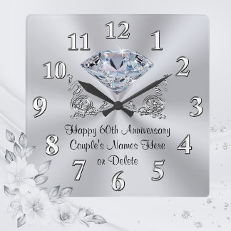 Diamond Personalized 60e verjaardag Gifts CLOCK Vierkante Klok
