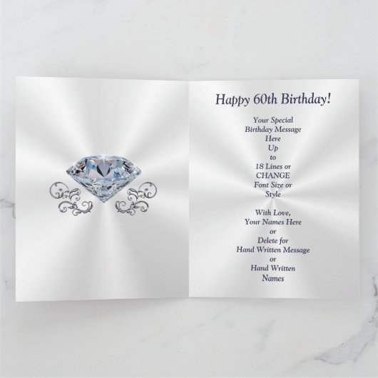 Diamond, persoonlijke 60e verjaardag kaarten voor (Binnen)