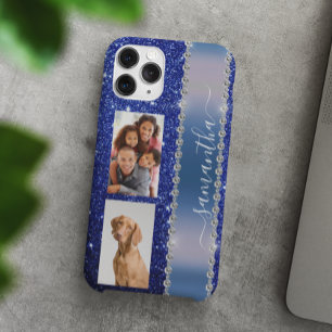 Diamond Photo Glitter Calligraphy Name Navy Blue Case-Mate iPhone Case