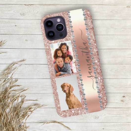 Diamond Photo Glitter Name Monogram Roos Gold Case-Mate iPhone Case