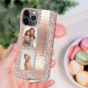 Diamond Photo Glitter Name Monogram Roos Gold Hoes Samsung Galaxy Hoesje