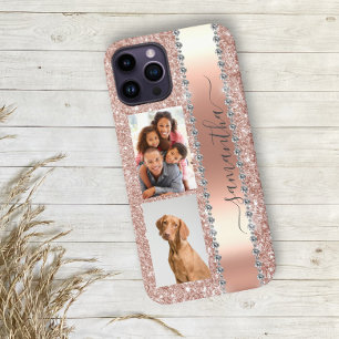 Diamond Photo Glitter Name Monogram Roos Gold iPhone 12 Pro Hoesje