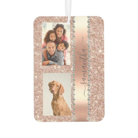 Diamond Photo Glitter Name Monogram Roos Gold Luchtverfrisser (Achterkant)