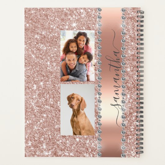 Diamond Photo Glitter Name Monogram Roos Gold Planner (Achterkant)