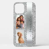 Diamond Photo Glitter Name Monogram Silver Case-Mate iPhone Case (Achterkant)