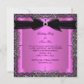 Diamond Pink Black Bow Silver Birthday Party Kaart (Achterkant)