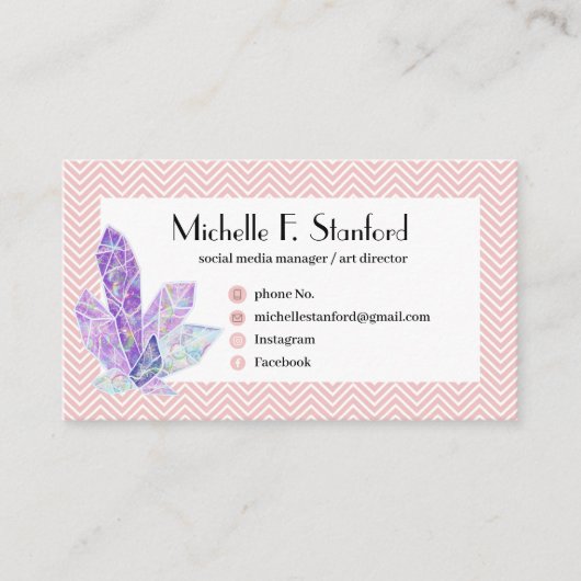 Diamond Pink Chevron Elegant Minimalistisch Visitekaartje (Voorkant)