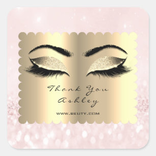 Diamond Pink Glitter Gold Lash Eyes Bedankt Vierkante Sticker