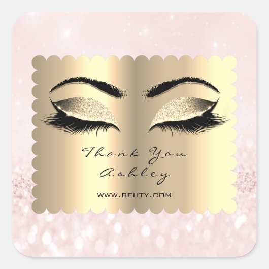 Diamond Pink Glitter Gold Lash Eyes Bedankt Vierkante Sticker (Voorkant)