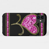Diamond Pink & Gold Heart Flower Case-Mate iPhone Case (Achterkant (horizontaal))