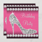 Diamond Pink High Heel Shoe Verjaardagsfeest Kaart (Voorkant / Achterkant)