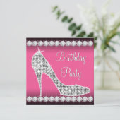 Diamond Pink High Heel Shoe Verjaardagsfeest Kaart (Staand voorkant)