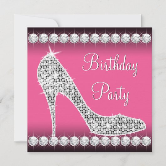Diamond Pink High Heel Shoe Verjaardagsfeest Kaart (Voorkant)