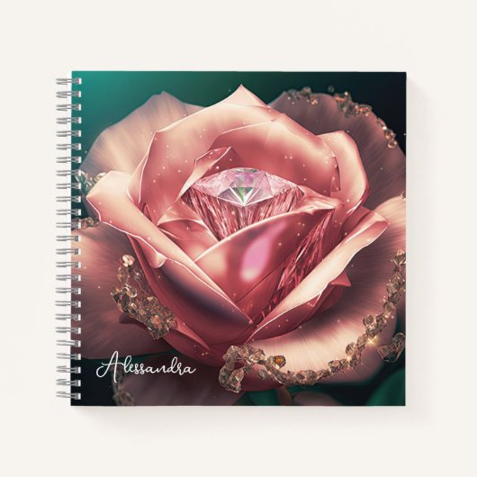 Diamond Pink Rose gepersonaliseerd Notitieboek (Voorkant)
