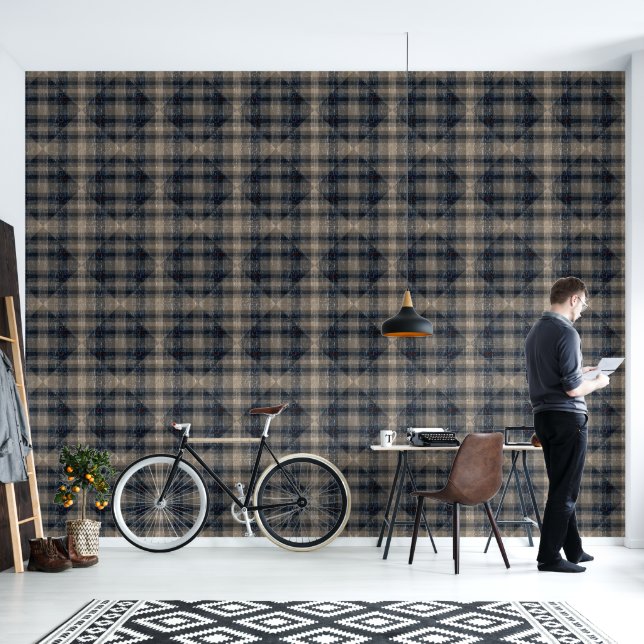 Diamond Plaid Crackle Texture Beige Taupe Bruin Behang (Woonkamer)