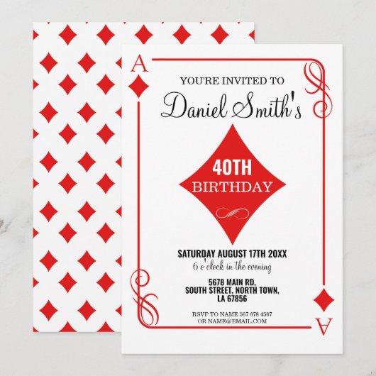 Diamond Playing Kaart Verjaardag Ace Las Vegas Cas (Voorkant / Achterkant)