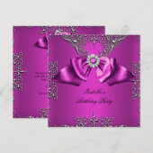 Diamond Plum Pink Bow Silver Elegant Birthday Kaart (Voorkant / Achterkant)