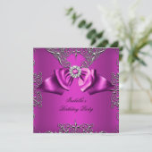 Diamond Plum Pink Bow Silver Elegant Birthday Kaart (Staand voorkant)