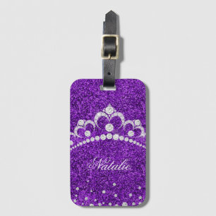 Diamond Princess Crown Paars Glitter , gepersonali Bagagelabel