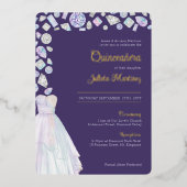 Diamond Princess Paars Quinceanera en Mass Folie Uitnodiging (Voorkant)