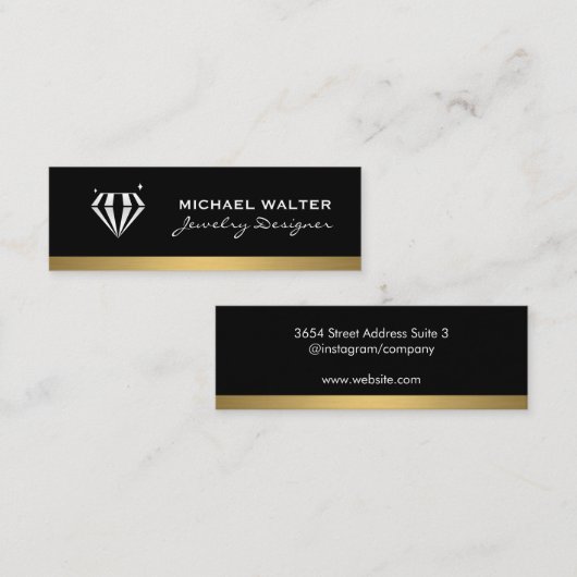 Diamond Professional Slank Zwart Goud Trim Mini Visitekaartje (Voorkant / Achterkant)