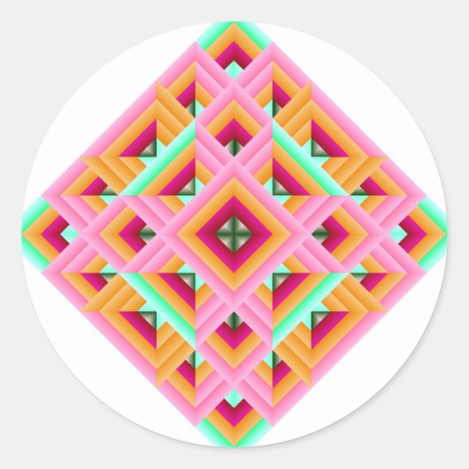 Diamond Quilt in roze en groen Ronde Sticker (Voorkant)