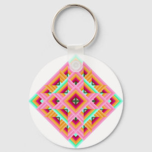 Diamond Quilt in roze en groen Sleutelhanger