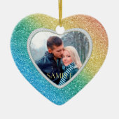 Diamond Rainbow Glitter Foto voor eerste kerstdag Keramisch Ornament (Voorkant)