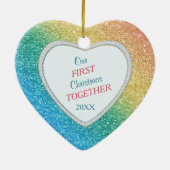 Diamond Rainbow Glitter Foto voor eerste kerstdag Keramisch Ornament (Achterkant)