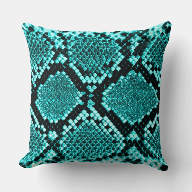 Diamond Rattlesnake Snake Skin aqua Kussen (Voorkant)