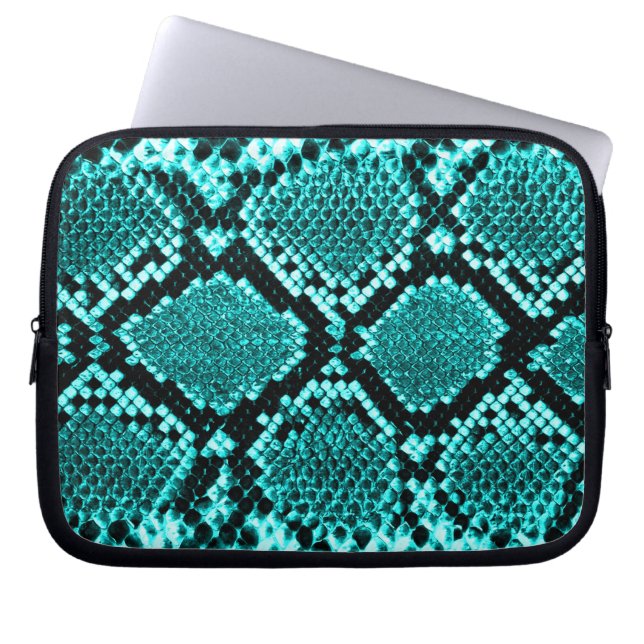 Diamond Rattlesnake Snake Skin aqua Laptop Sleeve (Voorkant)