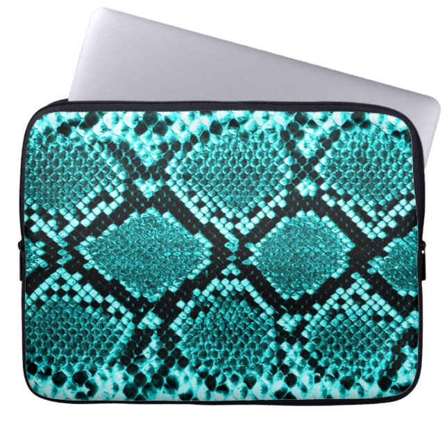 Diamond Rattlesnake Snake Skin aqua Laptop Sleeve (Voorkant)
