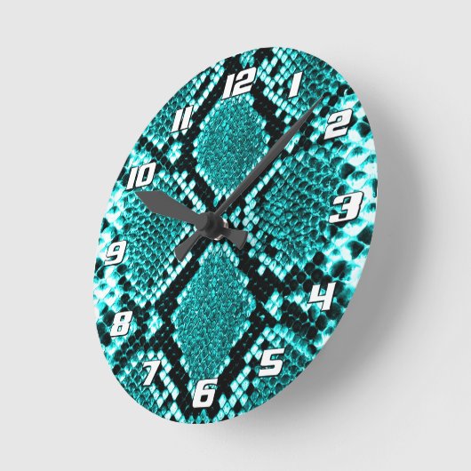 Diamond Rattlesnake Snake Skin aqua met cijfers Ronde Klok (Hoek)
