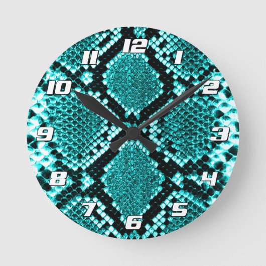 Diamond Rattlesnake Snake Skin aqua met cijfers Ronde Klok (Voorkant)