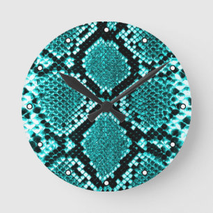 Diamond Rattlesnake Snake Skin aqua met Stippen Ronde Klok