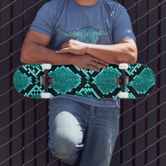 Diamond Rattlesnake Snake Skin aqua Persoonlijk Skateboard (Buiten 3)