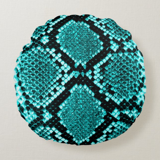 Diamond Rattlesnake Snake Skin aqua Rond Kussen (Voorkant)