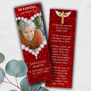 Diamond Red Glitter Memorial Poem Bladwijzer Mini Visitekaartjes