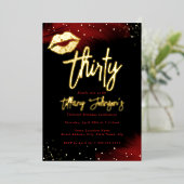 Diamond Red Gold Kiss 30e verjaardag Folie Uitnodiging (Staand Voorkant)