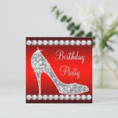Diamond Red High Heel Shoe Verjaardagsfeest Kaart (Staand voorkant)