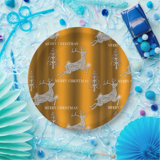 Diamond Reindeer en Shiny Gold Kerstmis Papieren Bordje (Feest)